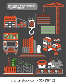 Cargo,shipping,industry,engineer and factory icon set,clean vector