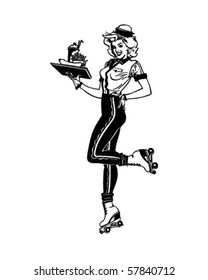 Carhop 4 - Waitress On Rollerskates - Retro Clip Art