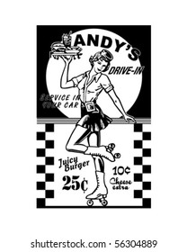 Carhop With Rollerskates - Ad Template