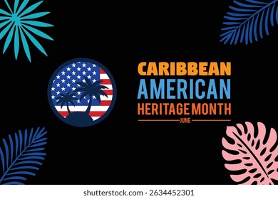 Caribbean american heritage month celebration with us flag and palm trees june design
