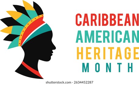 Caribbean american heritage month illustration featuring silhouette and colorful headdress design