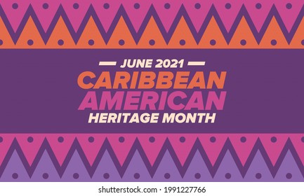 Caribbean American Heritage Month in June. Culture Month to the people of America. Celebrate annual with festival. Happy holiday. Poster, card, banner and background. Vector ilustration