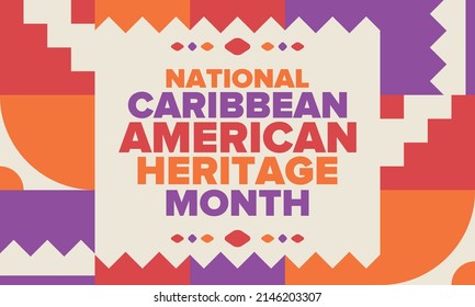 Caribbean American Heritage Month in June. Culture Month to the people of America. Celebrate annual with festival. Happy holiday. Poster, card, banner and background. Vector illustration