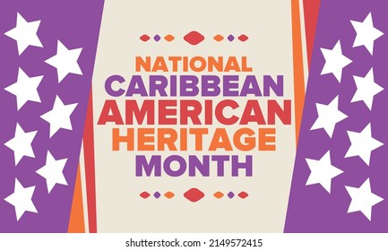 Caribbean American Heritage Month in June. Culture Month to the people of America. Celebrate annual with festival. Happy holiday. Poster, card, banner and background. Vector illustration