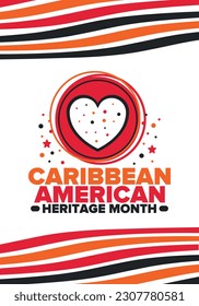 Caribbean American Heritage Month in June. Culture Month to the people of America. Celebrate annual with festival. Happy holiday. Poster, card, banner and background. Vector illustration