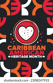Caribbean American Heritage Month in June. Culture Month to the people of America. Celebrate annual with festival. Happy holiday. Poster, card, banner and background. Vector illustration