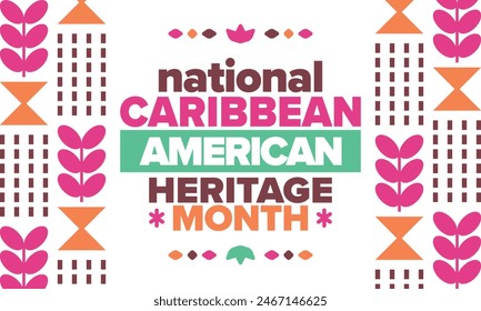 Caribbean American Heritage Month in June. Culture Month to the people of America. Celebrate annual with festival. Happy holiday. Poster, card, banner and background. Vector illustration