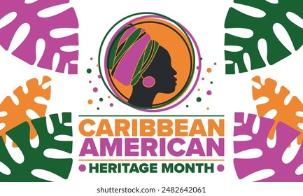 Caribbean American Heritage Month in June. Culture Month to the people of America. Celebrate annual with festival. Happy holiday. Poster, card, banner and background. Vector illustration