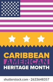 Caribbean American Heritage Month in June. Culture Month to the people of America. Celebrate annual with festival. Happy holiday. Poster, card, banner and background. Vector illustration