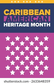 Mês da Herança Caribe-Americana em junho. Mês da Cultura para o povo da América. Comemore anualmente com o festival. Feliz feriado. Cartaz, cartão, faixa e fundo. Ilustração vetorial