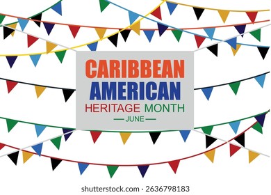 Caribbean American Heritage Month with small triangle flag background, banner, poster and template design. Vector illustration.