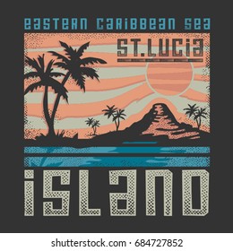 Caribbean beach illustration, island typography, tee shirt graphics, vectors