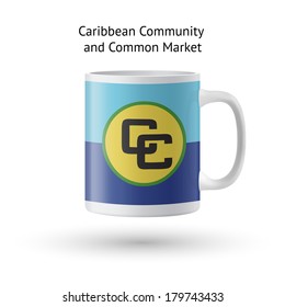 Caribbean Community and Common Market flag souvenir mug isolated on white background. Vector illustration.