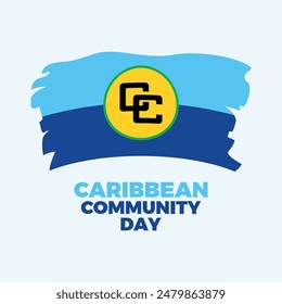 Ilustración vectorial de afiches del Día de la Comunidad del Caribe. Pincel símbolo de la bandera CARICOM. Icono de bandera grunge de la Comunidad del Caribe. El primer lunes de julio de cada año. Día importante