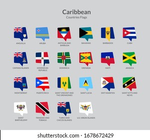 Caribbean Countries countries flag icons collection, Chat flag icons