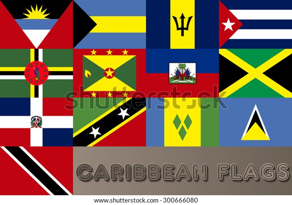 Caribbean Countries Flags Stock Vector (Royalty Free) 300666080