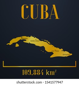 Caribbean Cuba, Havana golden solid country outline silhouette, realistic piece of world map template, for infographic, vector illustration, isolated object, background. From countries set