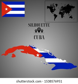 Caribbean Cuba, Havana outline world map silhouette vector illustration, creative design background, national country flag, design element, symbols from countries all continents set. 