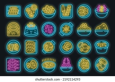 Caribbean cuisine icons set outline vector. Bbq chicken. America patacon vector neon