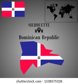 Caribbean Dominican Republic outline world map silhouette vector illustration, creative design background, national country flag, design element, symbols from countries all continents set. 