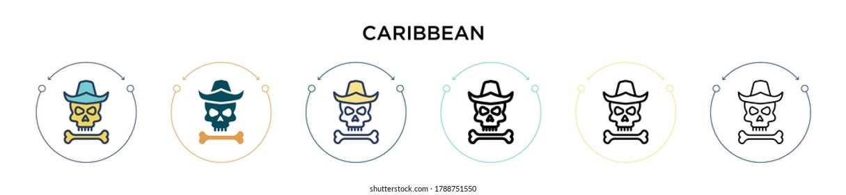 Caribbean icon in filled, thin line, outline and stroke style. Vector illustration of two colored and black caribbean vector icons designs can be used for mobile, ui, web
