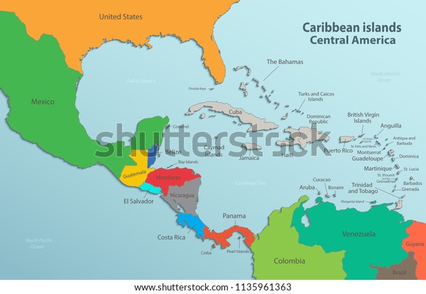 Caribbean Islands Central America Map State Stock Vector Royalty