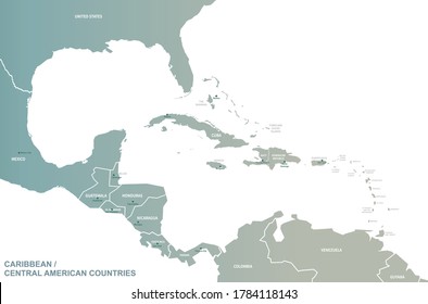 Caribbean Islands. Central American Countries Vector Map.