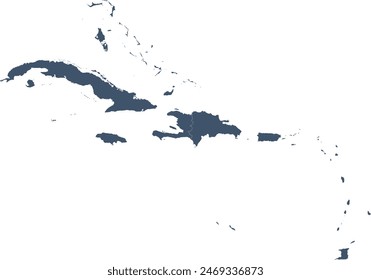 Caribbean Map with countries single color.