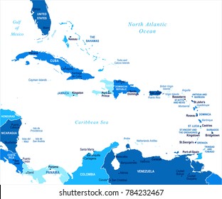 The Caribbean Map - Detailed Vector Illustration