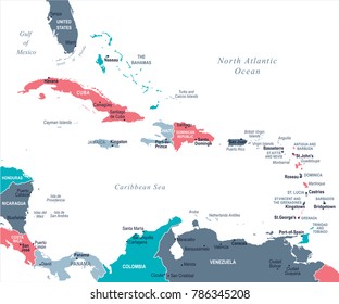 The Caribbean Map - Detailed Vector Illustration