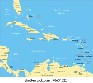 The Caribbean Map - Detailed Vector Illustration