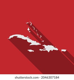 Caribbean map on red background with long shadow
