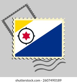 Caribbean Netherlands flag postage stamp. Isolated vector illustration on grey post stamp background