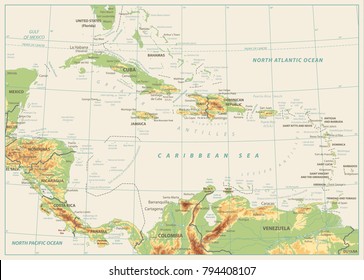 234 Caribbean islands physical map Images, Stock Photos & Vectors ...