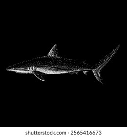 caribbean reef shark hand drawing vector isolated on black background.