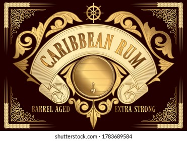 Caribbean Rum - golden ornate vintage decorative label
