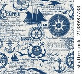 Caribbean sailing cruises nautical elements collage grunge marine wallpaper vector seamless pattern