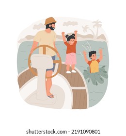 Caribbean Sailing Isolated Cartoon Vector Illustration. Family On A Small Yacht, Kids Jumping In Water, Carribean Style Sea Sailing, Father Standing At The Helm, Summer Vacation Vector Cartoon.