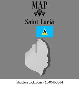 Caribbean Saint Lucia outline world map silhouette vector illustration, creative design background, national country flag, objects, element, symbols from countries all continents set.