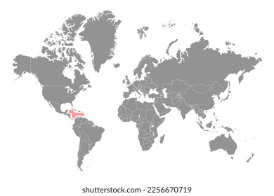 Caribbean Sea on the world map. Vector illustration.