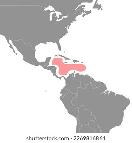 Caribbean Sea on the world map. Vector illustration.
