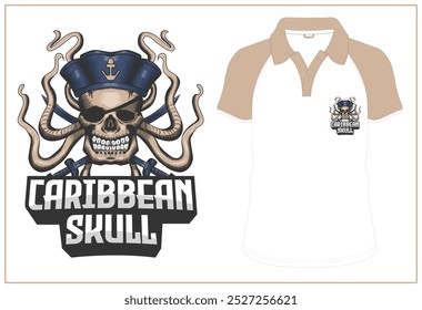 Caribbean skull e sports logo, t shirt mock ups illustration vectors