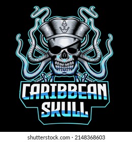 Caribbean Skull Mascot Logo Vector Design