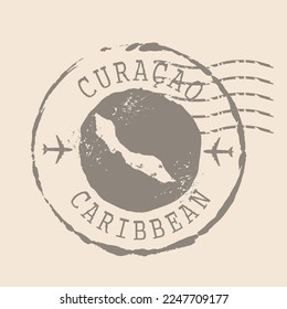 "Curaçao - Caribbean" Stamp Postal. Map Silhouette rubber Seal.  Design Retro Travel. Seal of Map Curaçao grunge  for your web site design, app, UI.  EPS10.