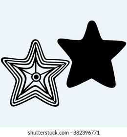 The caribbean starfish. Isolated on blue background. Vector silhouettes