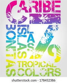 Caribe Tropical Colors Print Design. College - Varsity T-Shirt. Vector eps. Eps10