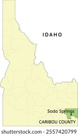 Caribou County and city of Soda Springs location on Idaho state map