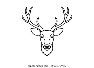 Caribou Head Vector Illustration - Cartoon Clipart and Line Art Design