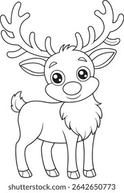 Desenho de caricatura de renas Caribou para colorir páginas com um design animal bonito de inverno