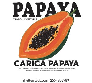 Carica papaya fruit print. Nature fruit club print design. Watercolor fruit t shirt design. Sweet Papaya artwork. Summer tropical vibes art.